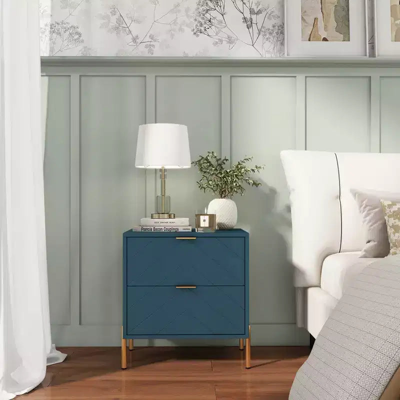 CLIHOME Freestanding 2 Drawers Nightstand with Metal Support Legs