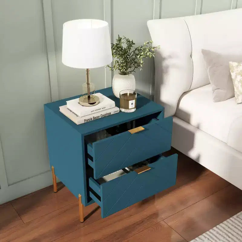 CLIHOME Freestanding 2 Drawers Nightstand with Metal Support Legs