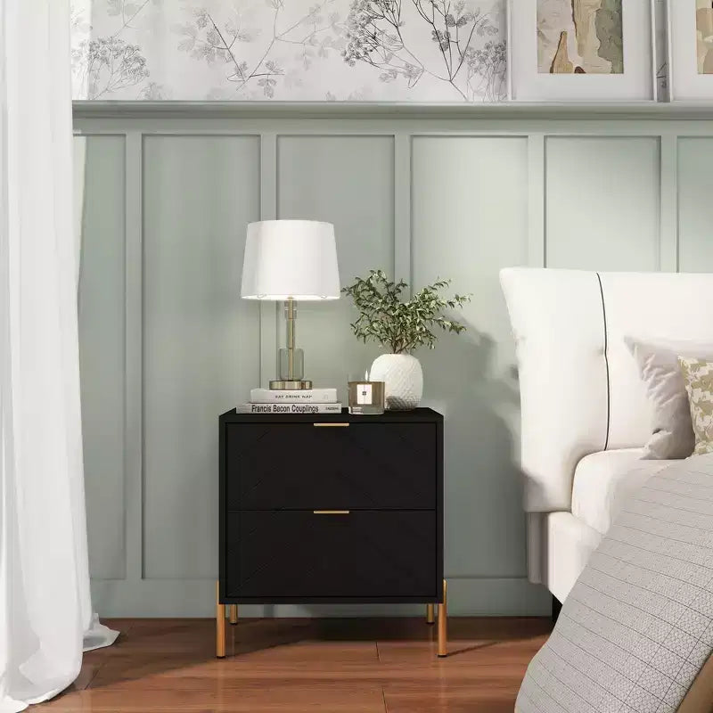 CLIHOME Freestanding 2 Drawers Nightstand with Metal Support Legs