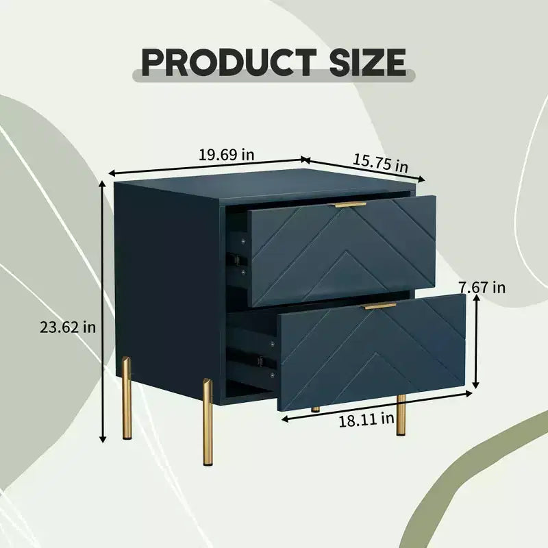 CLIHOME Freestanding 2 Drawers Nightstand with Metal Support Legs
