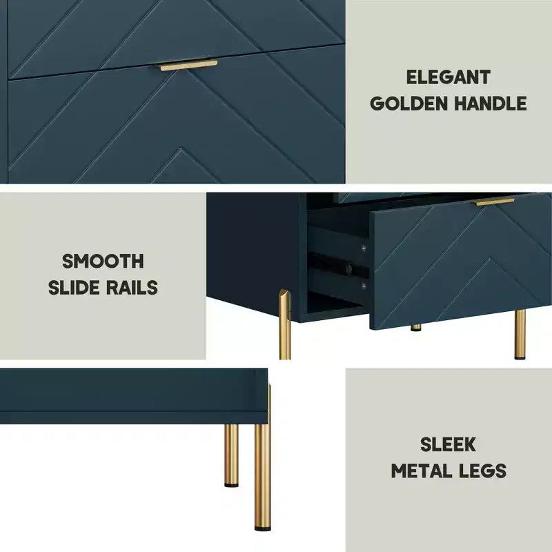 CLIHOME Freestanding 2 Drawers Nightstand with Metal Support Legs