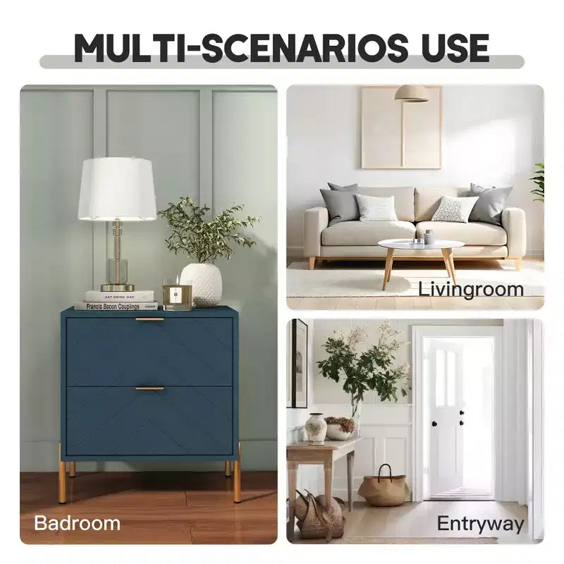 CLIHOME Freestanding 2 Drawers Nightstand with Metal Support Legs