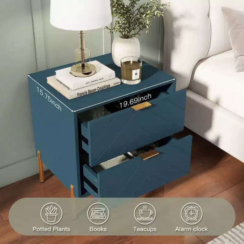 CLIHOME Freestanding 2 Drawers Nightstand with Metal Support Legs