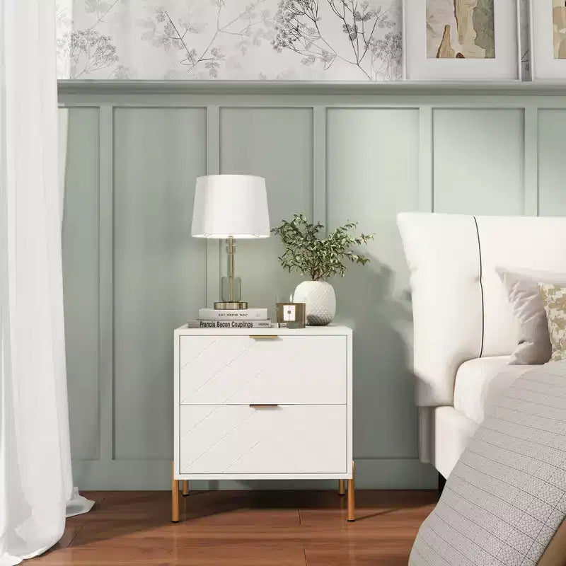 CLIHOME Freestanding 2 Drawers Nightstand with Metal Support Legs