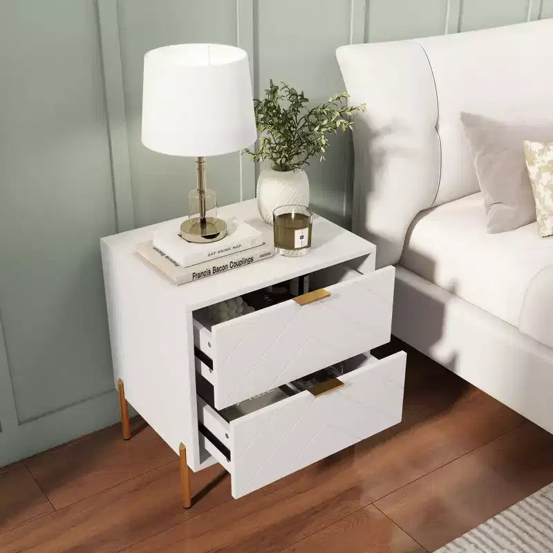 CLIHOME Freestanding 2 Drawers Nightstand with Metal Support Legs