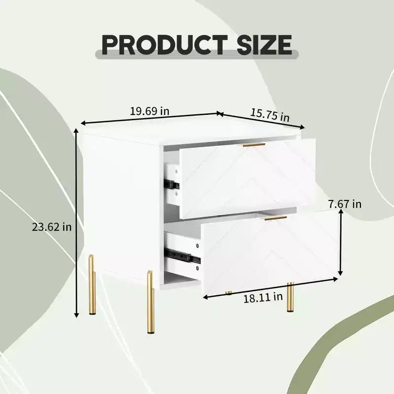 CLIHOME Freestanding 2 Drawers Nightstand with Metal Support Legs