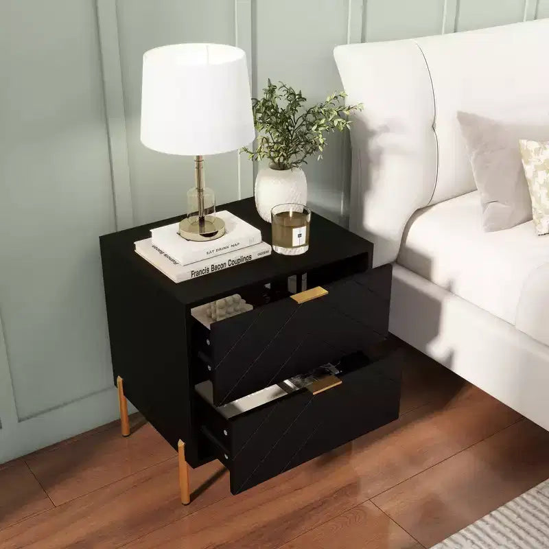 CLIHOME Freestanding 2 Drawers Nightstand with Metal Support Legs