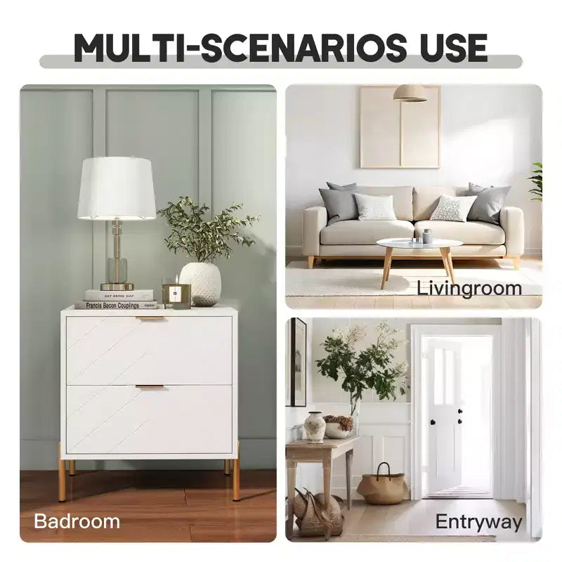 CLIHOME Freestanding 2 Drawers Nightstand with Metal Support Legs