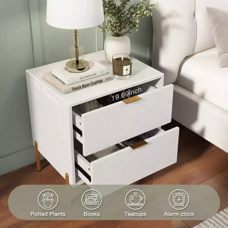 CLIHOME Freestanding 2 Drawers Nightstand with Metal Support Legs
