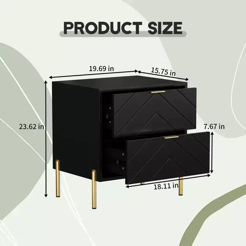 CLIHOME Freestanding 2 Drawers Nightstand with Metal Support Legs