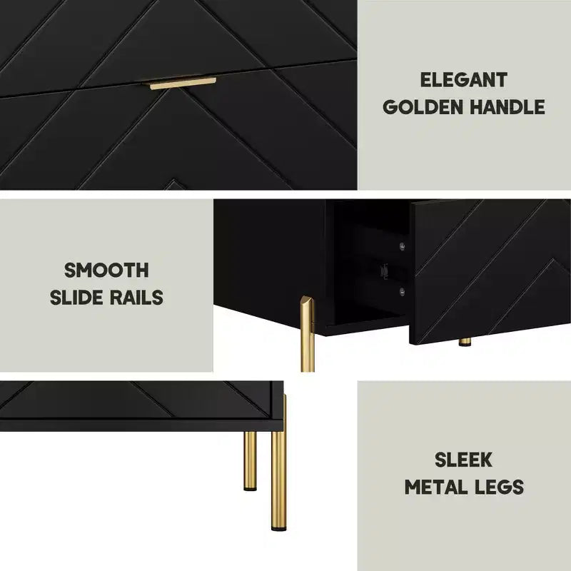 CLIHOME Freestanding 2 Drawers Nightstand with Metal Support Legs