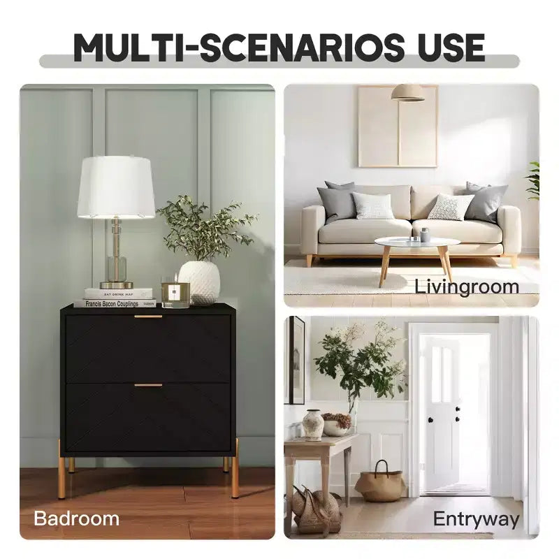 CLIHOME Freestanding 2 Drawers Nightstand with Metal Support Legs