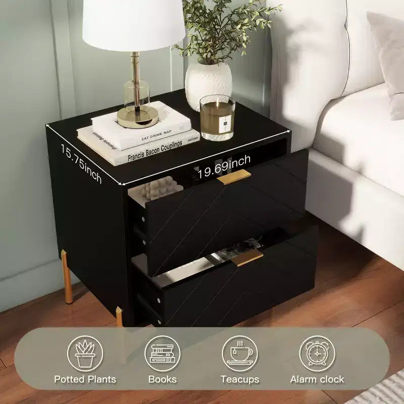 CLIHOME Freestanding 2 Drawers Nightstand with Metal Support Legs