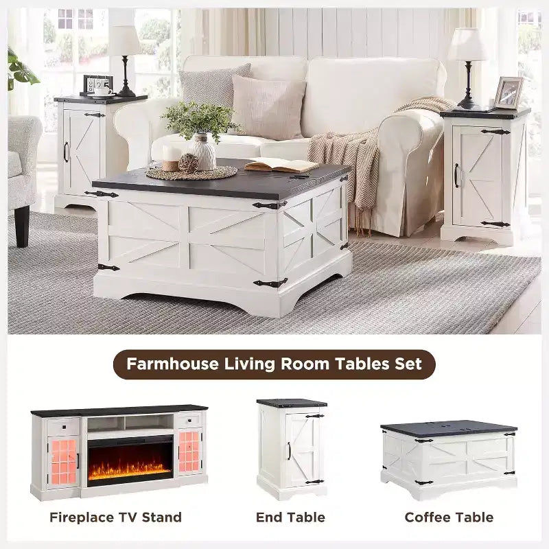 SinCiDo Farmhouse Lift Top Coffee Table, 36 Square Center Table w/Large Hidden Storage Compartment, Rustic Wood Living Room Dining Table