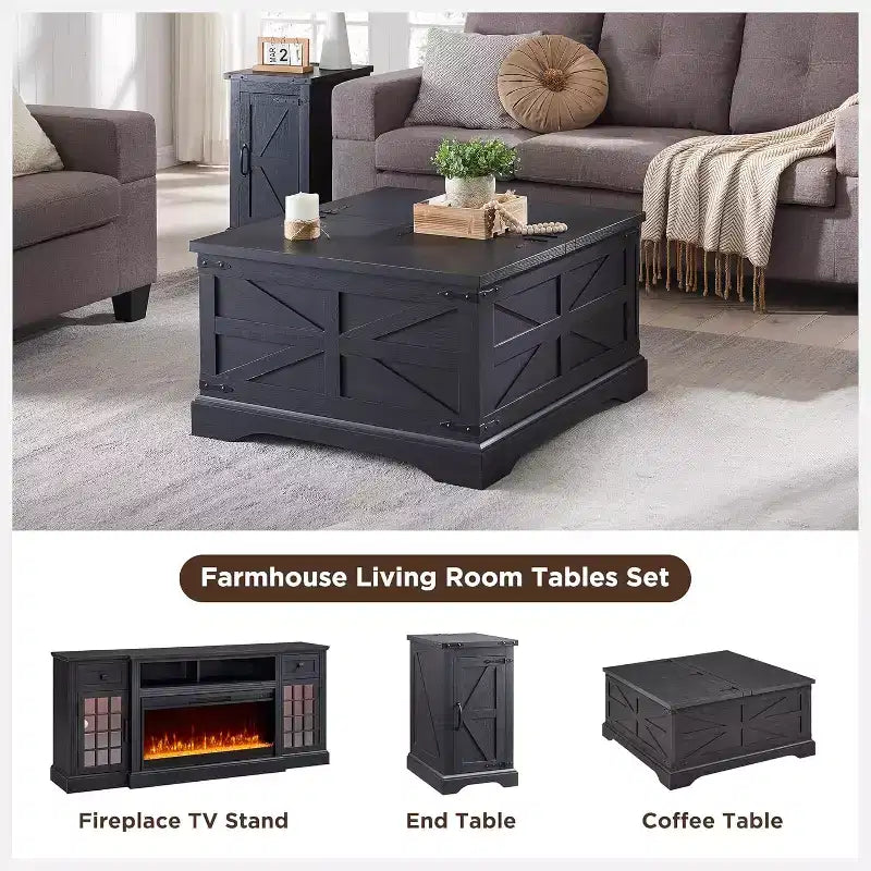 SinCiDo Farmhouse Lift Top Coffee Table, 36 Square Center Table w/Large Hidden Storage Compartment, Rustic Wood Living Room Dining Table