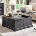 SinCiDo Farmhouse Lift Top Coffee Table, 36 Square Center Table w/Large Hidden Storage Compartment, Rustic Wood Living Room Dining Table