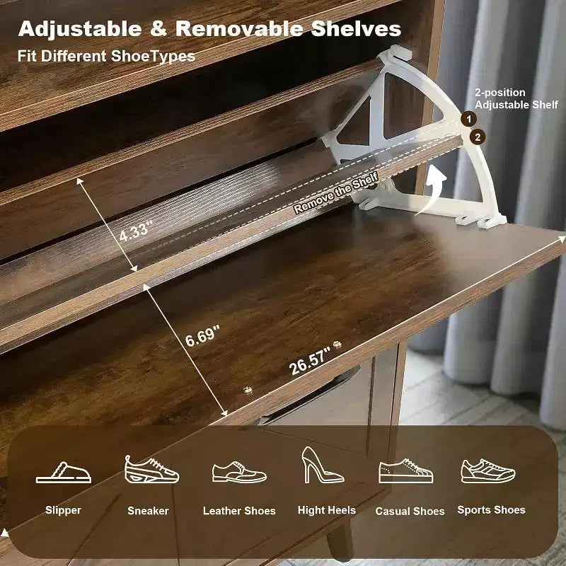Acekool Farmhouse Shoe Cabinet with 4 Flip Drawers & Open Storage, Narrow Entryway Organizer & Shoe Rack for Hallway and Living Room