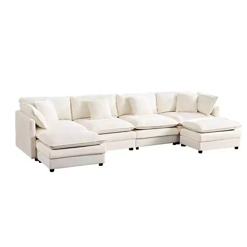 Mjkone 132'' Oversized Modular Sectional Sofa, U-Shaped Couch with 2 Ottomans, 6-Seat Chenille Fabric Upholstered Deep Seat Sofa