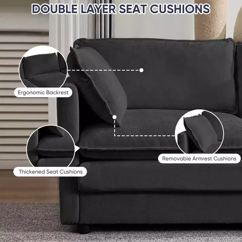 Mjkone 132'' Oversized Modular Sectional Sofa, U-Shaped Couch with 2 Ottomans, 6-Seat Chenille Fabric Upholstered Deep Seat Sofa