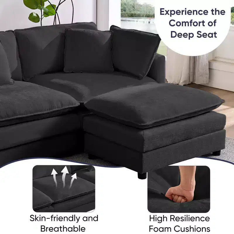 Mjkone 132'' Oversized Modular Sectional Sofa, U-Shaped Couch with 2 Ottomans, 6-Seat Chenille Fabric Upholstered Deep Seat Sofa