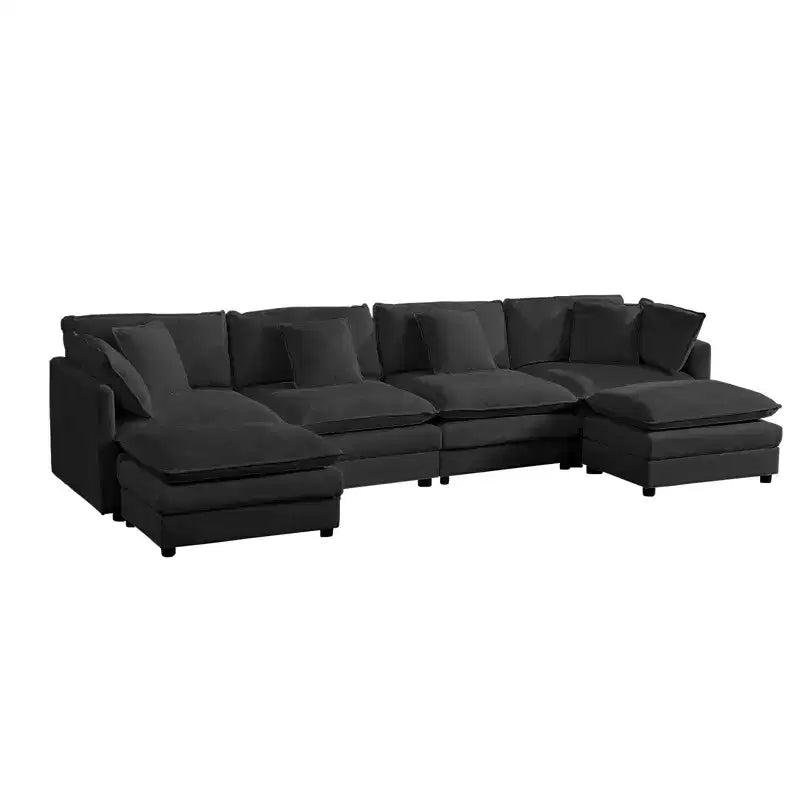 Mjkone 132'' Oversized Modular Sectional Sofa, U-Shaped Couch with 2 Ottomans, 6-Seat Chenille Fabric Upholstered Deep Seat Sofa