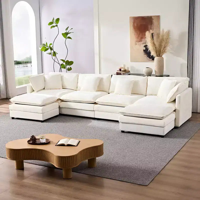 Mjkone 132'' Oversized Modular Sectional Sofa, U-Shaped Couch with 2 Ottomans, 6-Seat Chenille Fabric Upholstered Deep Seat Sofa