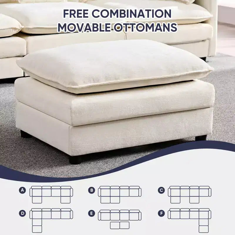 Mjkone 132'' Oversized Modular Sectional Sofa, U-Shaped Couch with 2 Ottomans, 6-Seat Chenille Fabric Upholstered Deep Seat Sofa