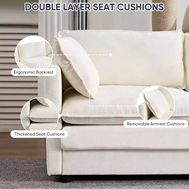 Mjkone 132'' Oversized Modular Sectional Sofa, U-Shaped Couch with 2 Ottomans, 6-Seat Chenille Fabric Upholstered Deep Seat Sofa