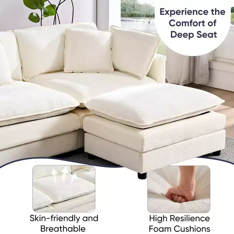 Mjkone 132'' Oversized Modular Sectional Sofa, U-Shaped Couch with 2 Ottomans, 6-Seat Chenille Fabric Upholstered Deep Seat Sofa