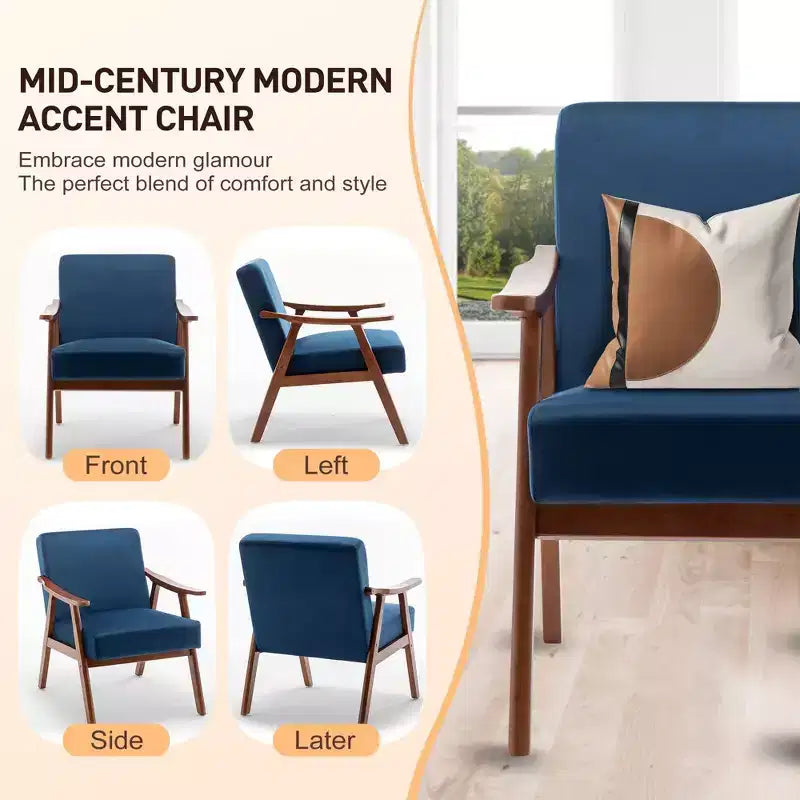 Okak Extra-Thick Backrest Accent Chair for Bedroom,Solid Wood Lounge Chair for Living Room,Apartment