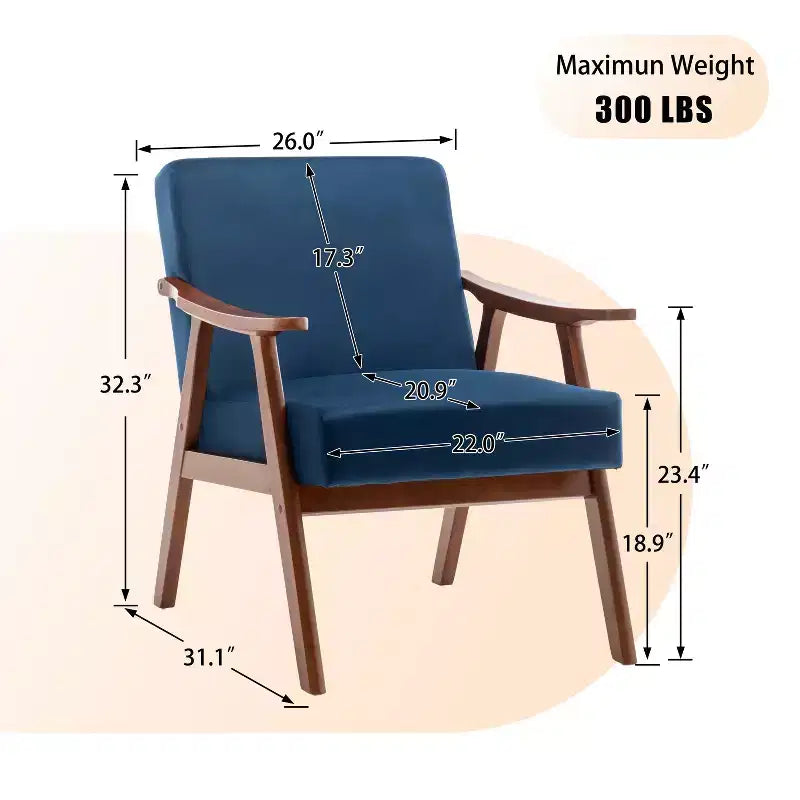 Okak Extra-Thick Backrest Accent Chair for Bedroom,Solid Wood Lounge Chair for Living Room,Apartment