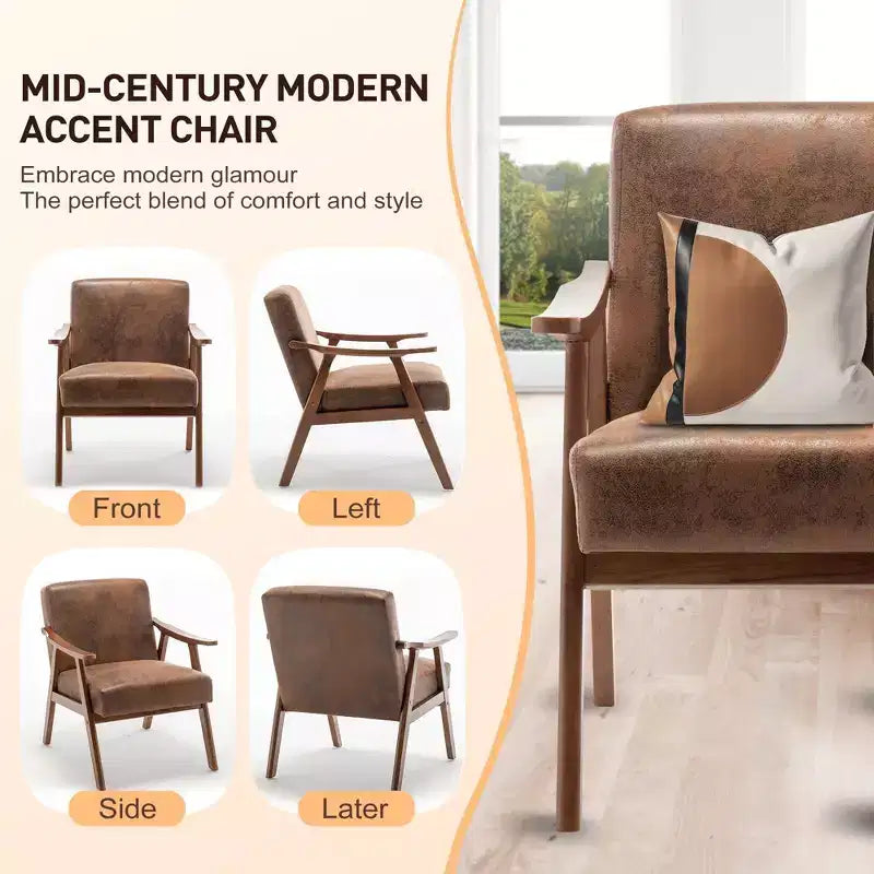 Okak Extra-Thick Backrest Accent Chair for Bedroom,Solid Wood Lounge Chair for Living Room,Apartment