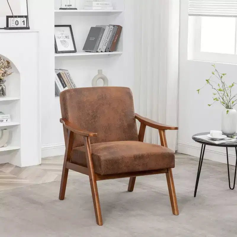 Okak Extra-Thick Backrest Accent Chair for Bedroom,Solid Wood Lounge Chair for Living Room,Apartment