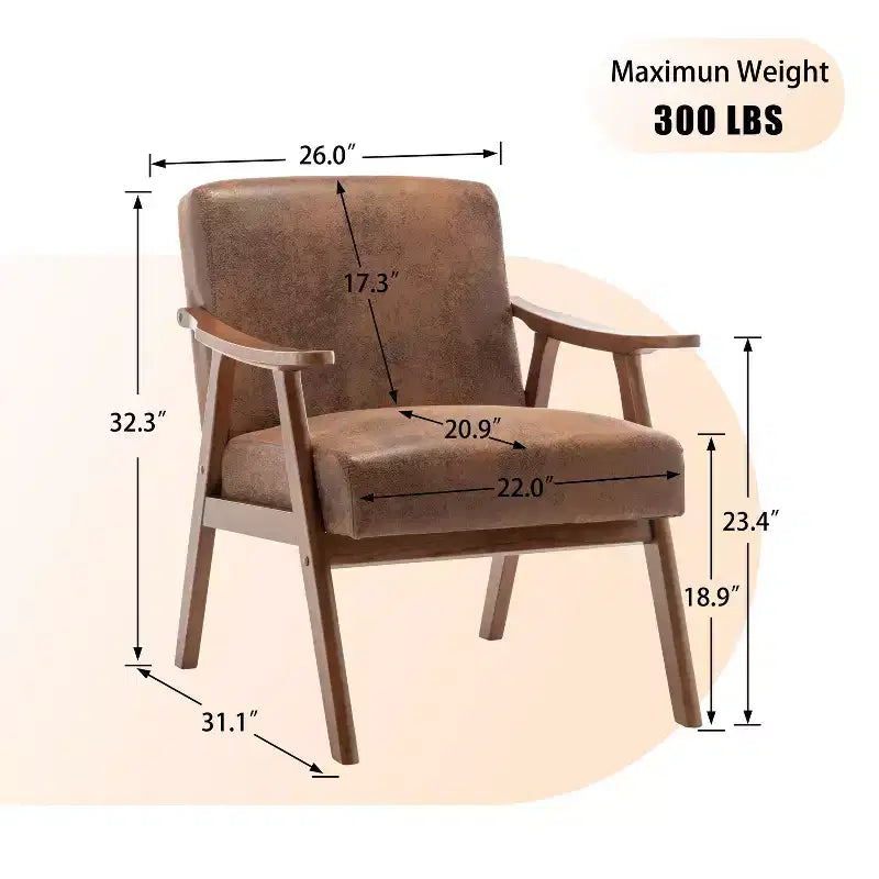 Okak Extra-Thick Backrest Accent Chair for Bedroom,Solid Wood Lounge Chair for Living Room,Apartment