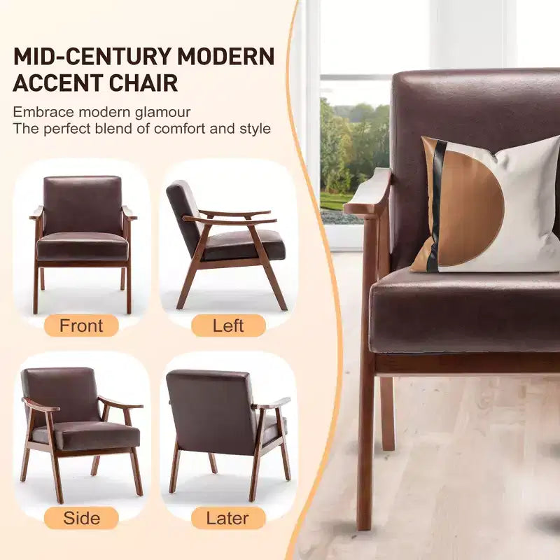 Okak Extra-Thick Backrest Accent Chair for Bedroom,Solid Wood Lounge Chair for Living Room,Apartment
