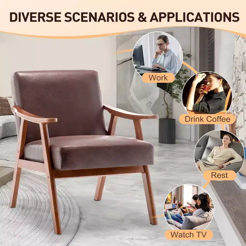 Okak Extra-Thick Backrest Accent Chair for Bedroom,Solid Wood Lounge Chair for Living Room,Apartment