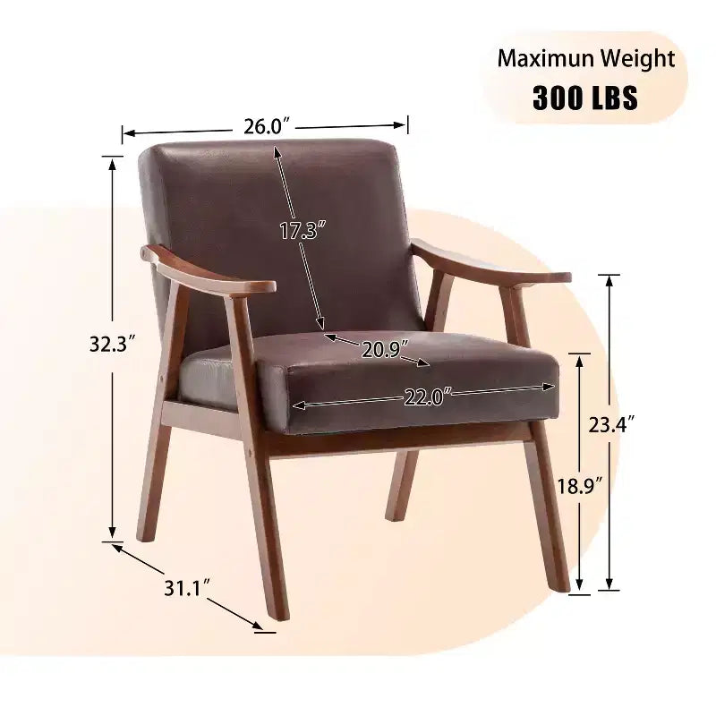 Okak Extra-Thick Backrest Accent Chair for Bedroom,Solid Wood Lounge Chair for Living Room,Apartment