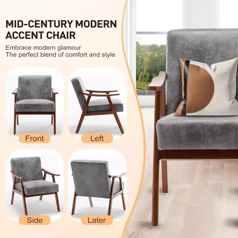 Okak Extra-Thick Backrest Accent Chair for Bedroom,Solid Wood Lounge Chair for Living Room,Apartment