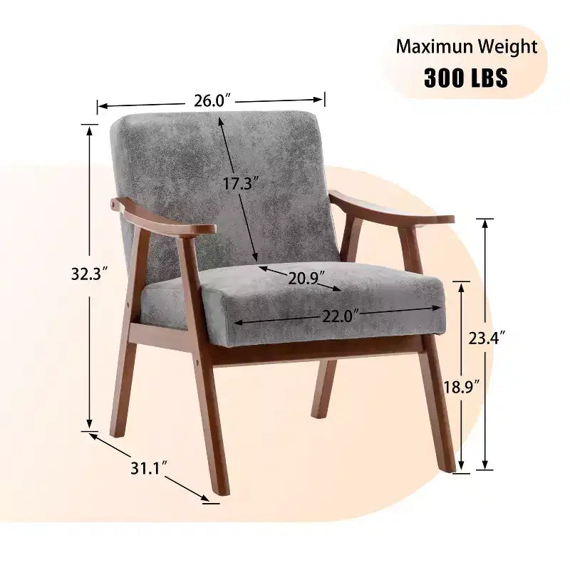 Okak Extra-Thick Backrest Accent Chair for Bedroom,Solid Wood Lounge Chair for Living Room,Apartment