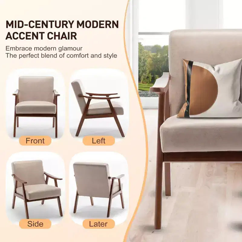 Okak Extra-Thick Backrest Accent Chair for Bedroom,Solid Wood Lounge Chair for Living Room,Apartment
