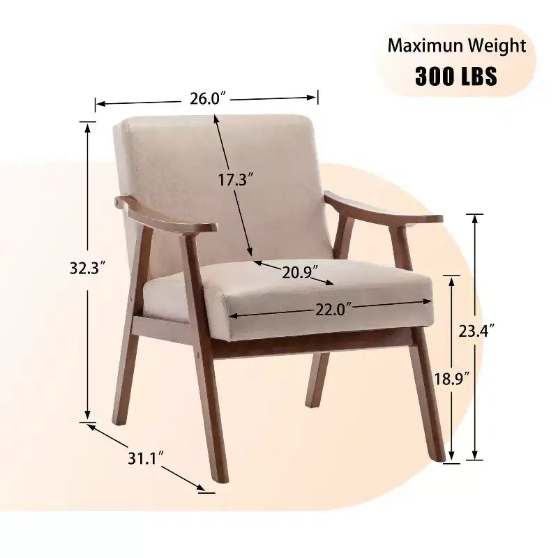 Okak Extra-Thick Backrest Accent Chair for Bedroom,Solid Wood Lounge Chair for Living Room,Apartment