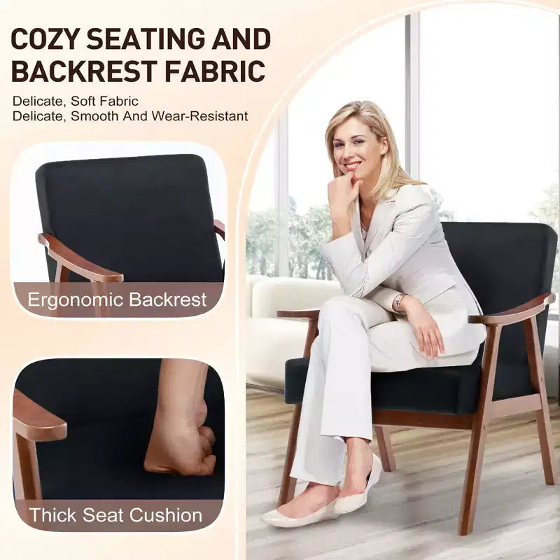 Okak Extra-Thick Backrest Accent Chair for Bedroom,Solid Wood Lounge Chair for Living Room,Apartment