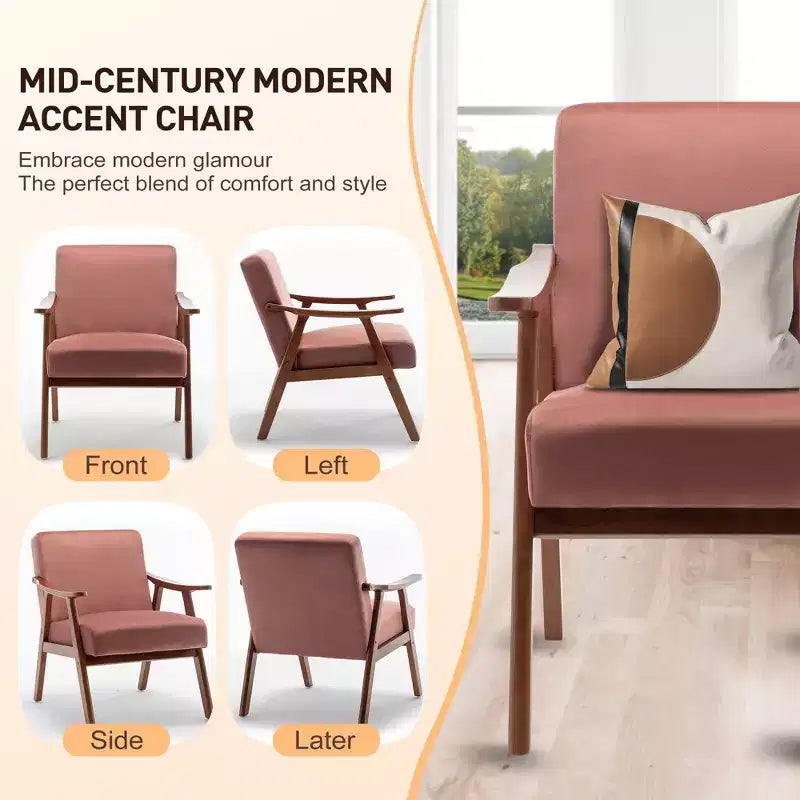 Okak Extra-Thick Backrest Accent Chair for Bedroom,Solid Wood Lounge Chair for Living Room,Apartment