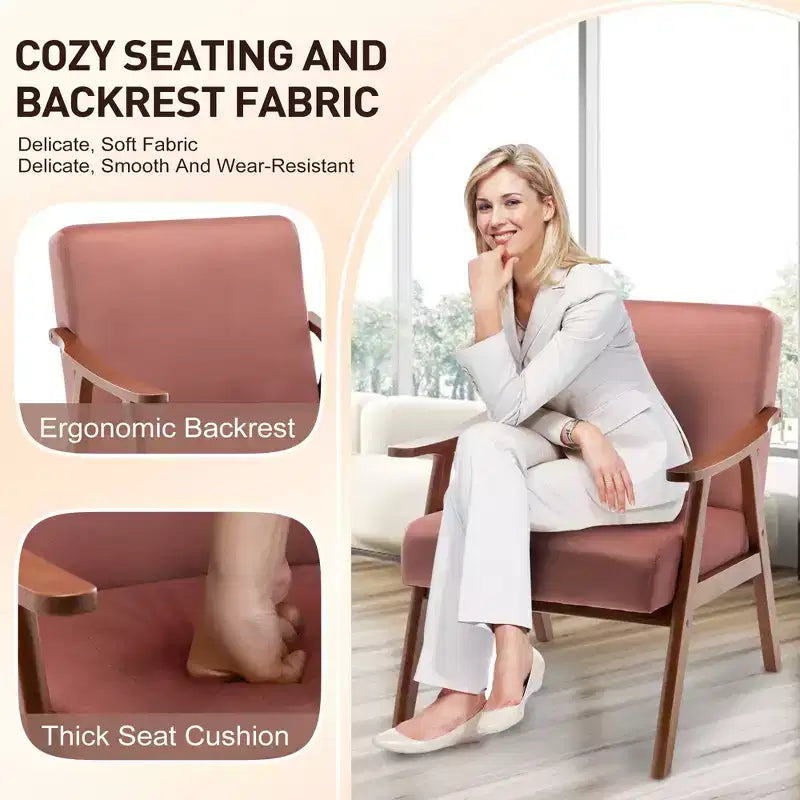 Okak Extra-Thick Backrest Accent Chair for Bedroom,Solid Wood Lounge Chair for Living Room,Apartment