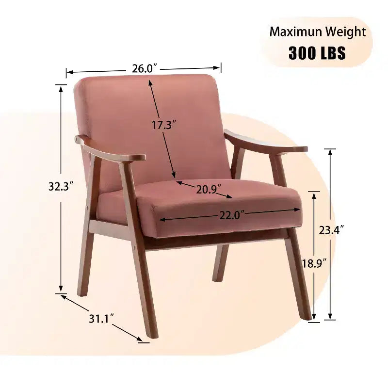 Okak Extra-Thick Backrest Accent Chair for Bedroom,Solid Wood Lounge Chair for Living Room,Apartment
