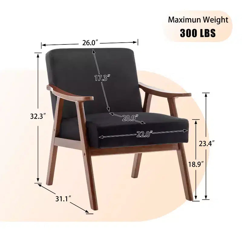 Okak Extra-Thick Backrest Accent Chair for Bedroom,Solid Wood Lounge Chair for Living Room,Apartment