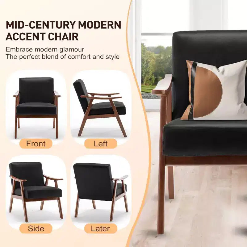 Okak Extra-Thick Backrest Accent Chair for Bedroom,Solid Wood Lounge Chair for Living Room,Apartment
