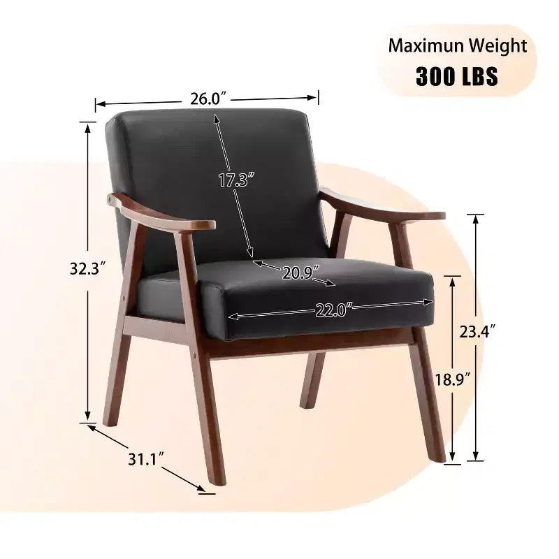 Okak Extra-Thick Backrest Accent Chair for Bedroom,Solid Wood Lounge Chair for Living Room,Apartment
