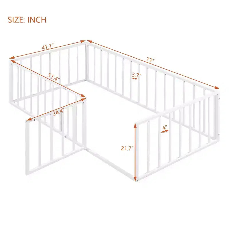 Okak Metal Floor Bed Twin/Full/Queen,Bed Frame with Heightened Fence & Lockable Door, Toddler Bed for Kids Room & Playroom