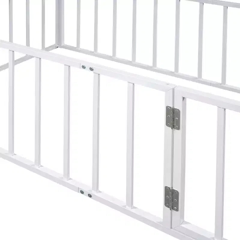 Okak Metal Floor Bed Twin/Full/Queen,Bed Frame with Heightened Fence & Lockable Door, Toddler Bed for Kids Room & Playroom